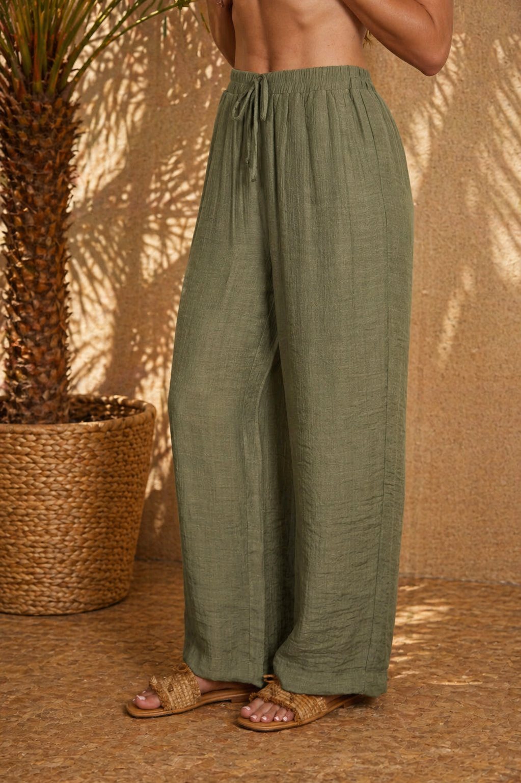 Crinkle Knit Wide Leg Pants