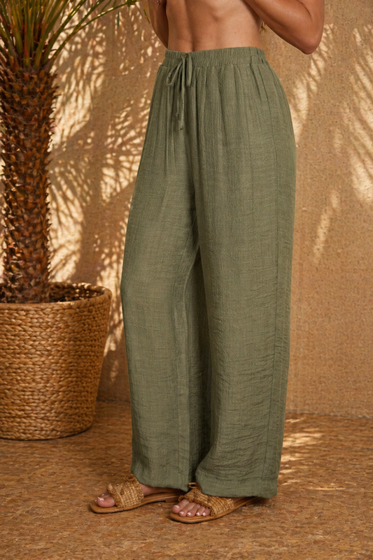 Crinkle Knit Wide Leg Pants
