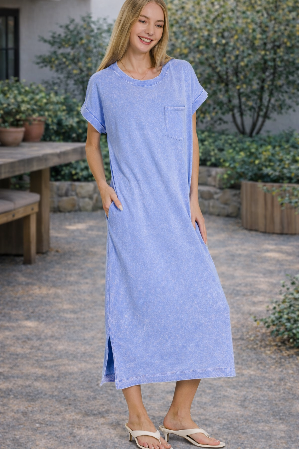 Washed Cotton Exposed Seam T-Shirt Dress