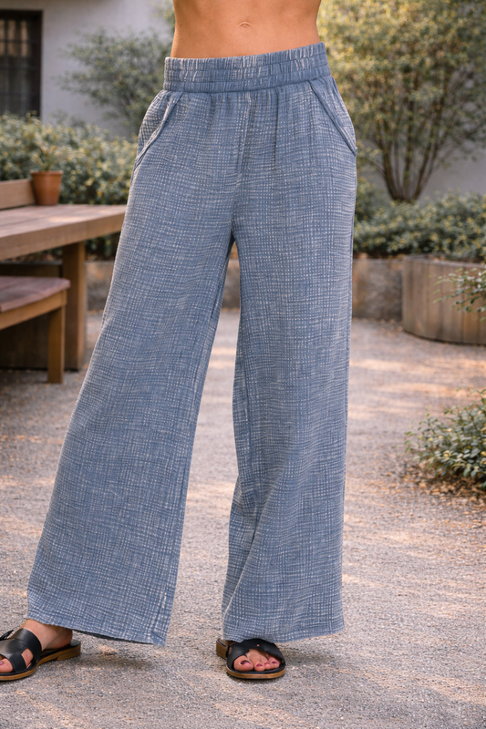 Washed Double Gauze Elastic Waist Pants