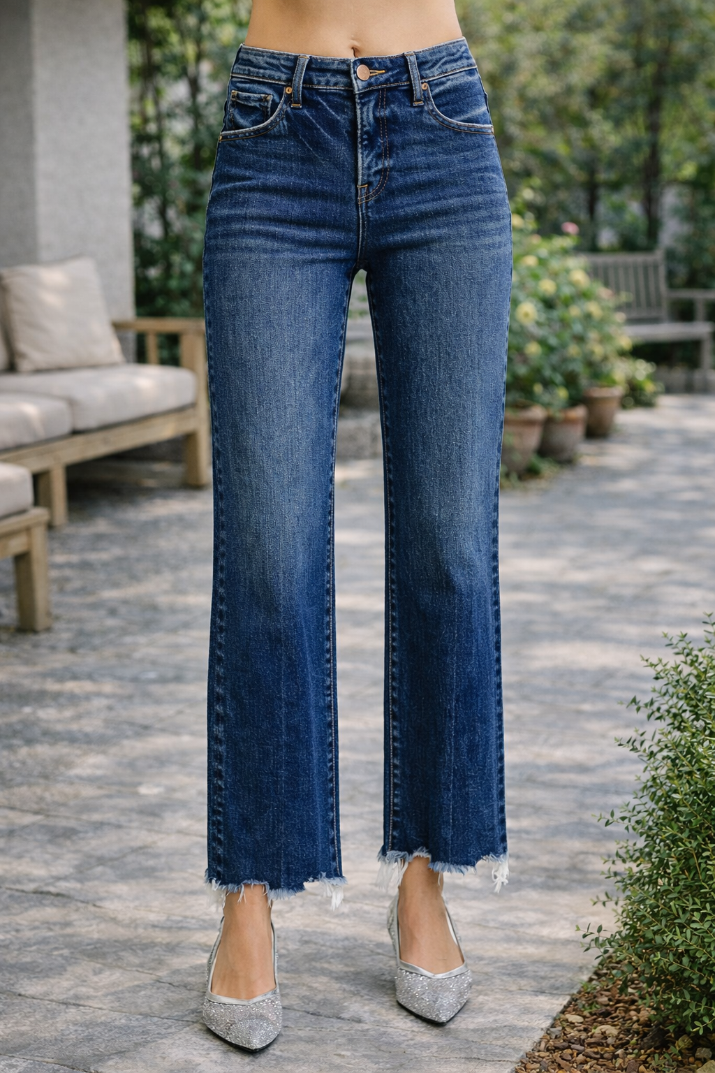 Risen Jeans High Rise Raw Hem Straight Jeans