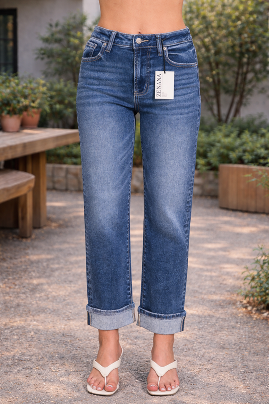 Cuffed/Uncuffed Straight Leg Denim Pants