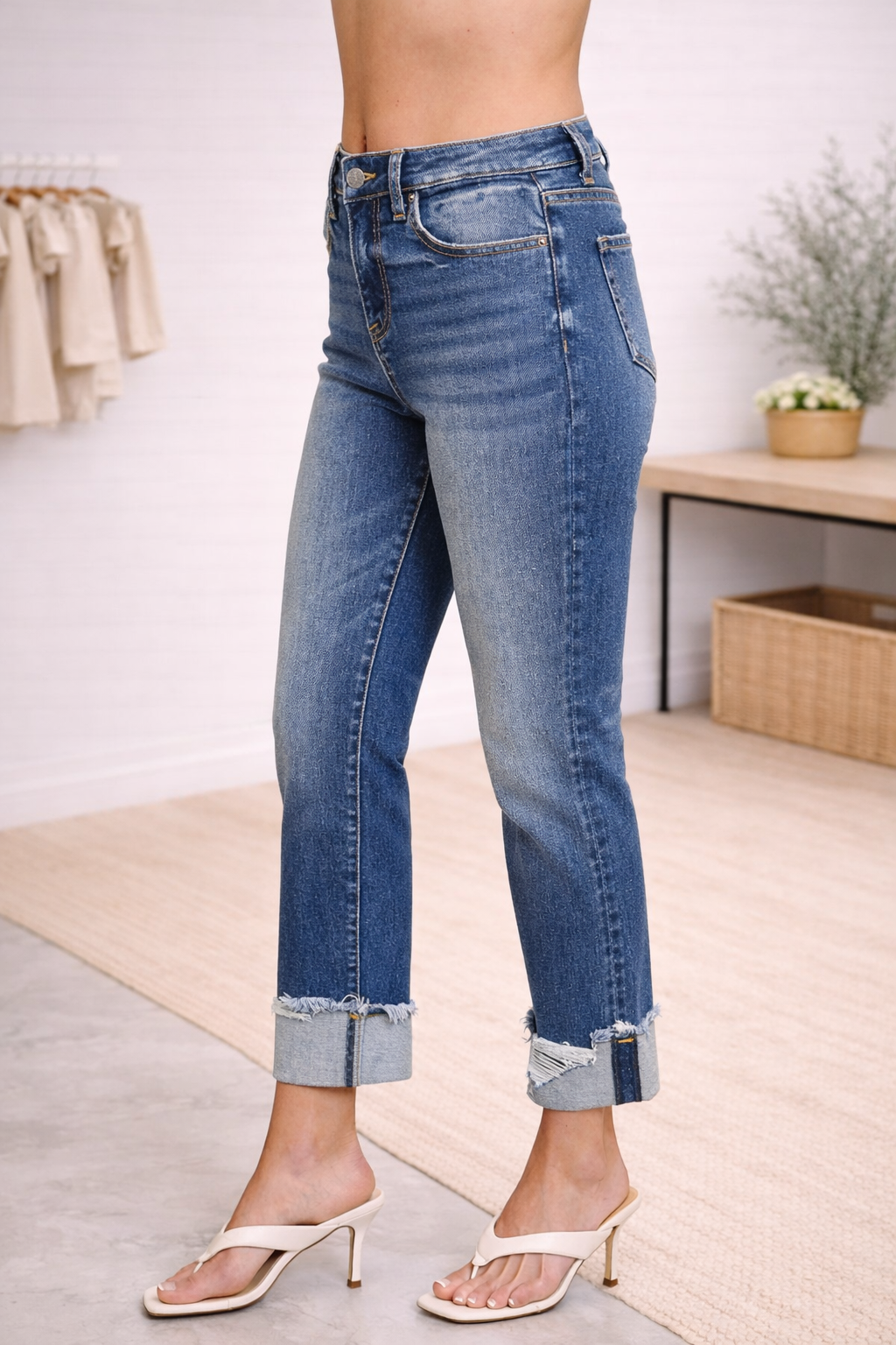 High Rise Cuffed Skinny Jeans