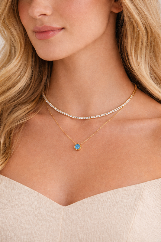 18K Gold Rhinestone Layered Necklace