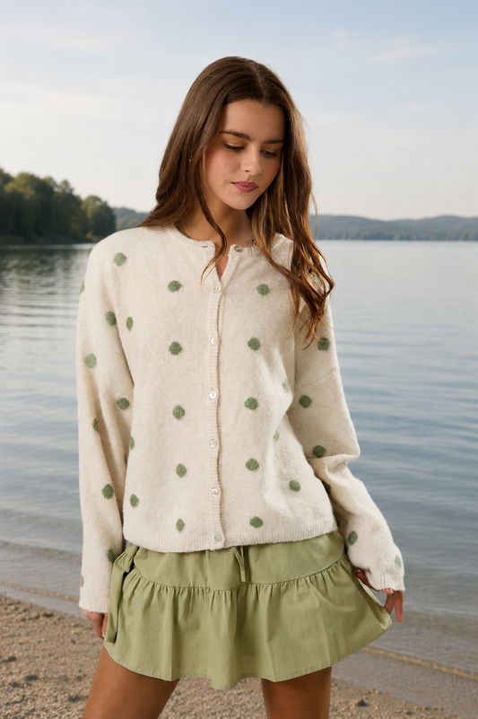 Polka Dot Crew Neck Cardigan