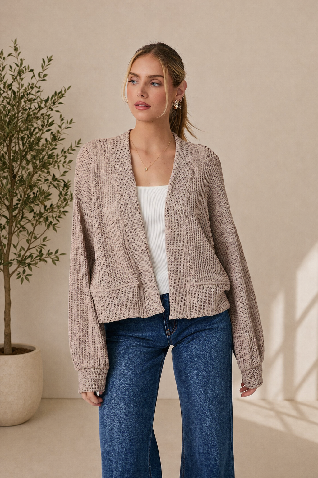 Cropped Long Sleeve Cardigan