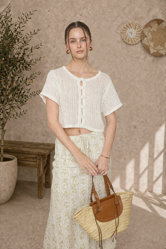 Cropped Crochet Knit Cardigan