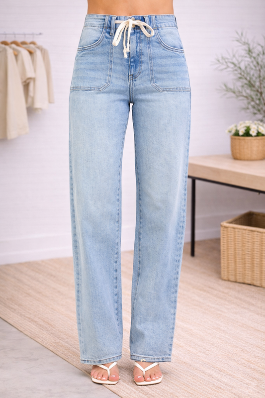 RISEN High Rise Wide Leg Tie Waist Jeans