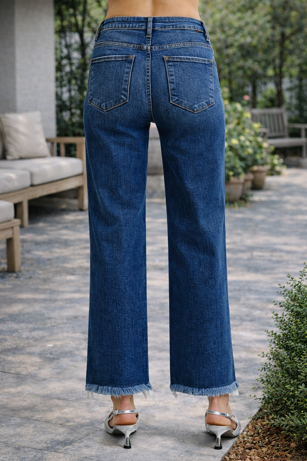 Risen Jeans High Rise Raw Hem Straight Jeans