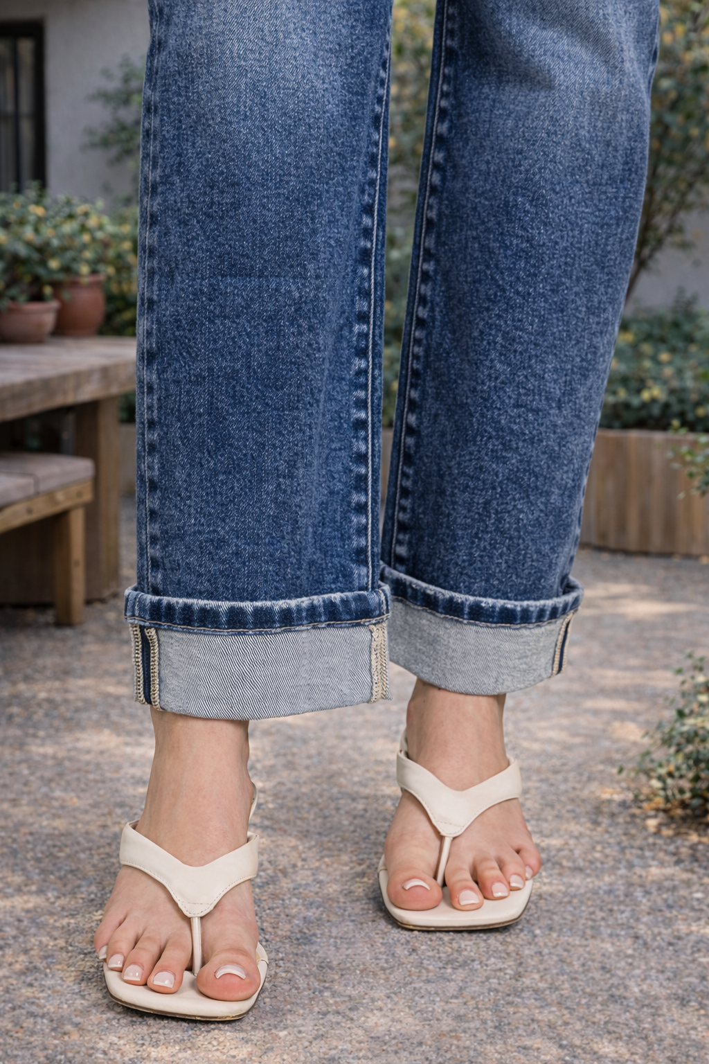 Cuffed/Uncuffed Straight Leg Denim Pants