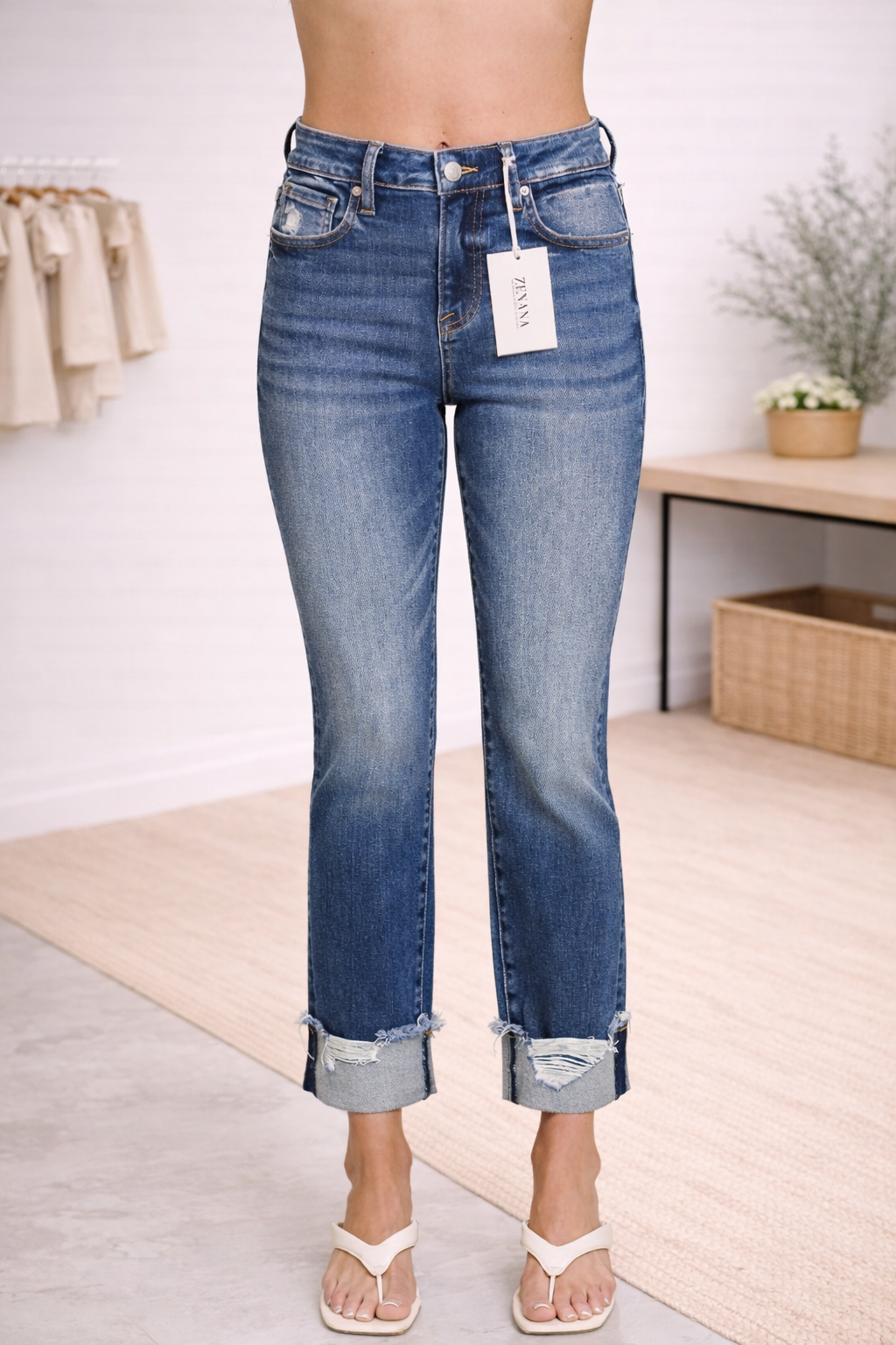 High Rise Cuffed Skinny Jeans