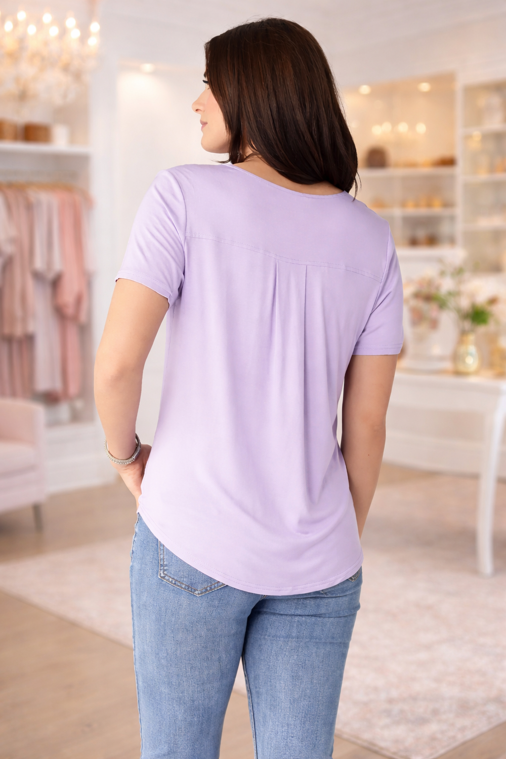 Pleated Back Short Sleeve Top