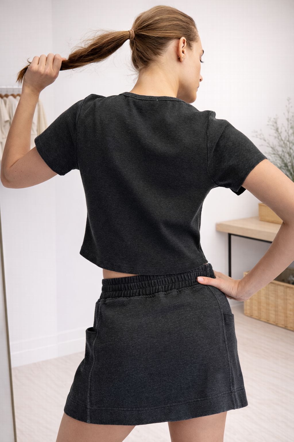 Mineral Wash Ribbed Cropped Tee