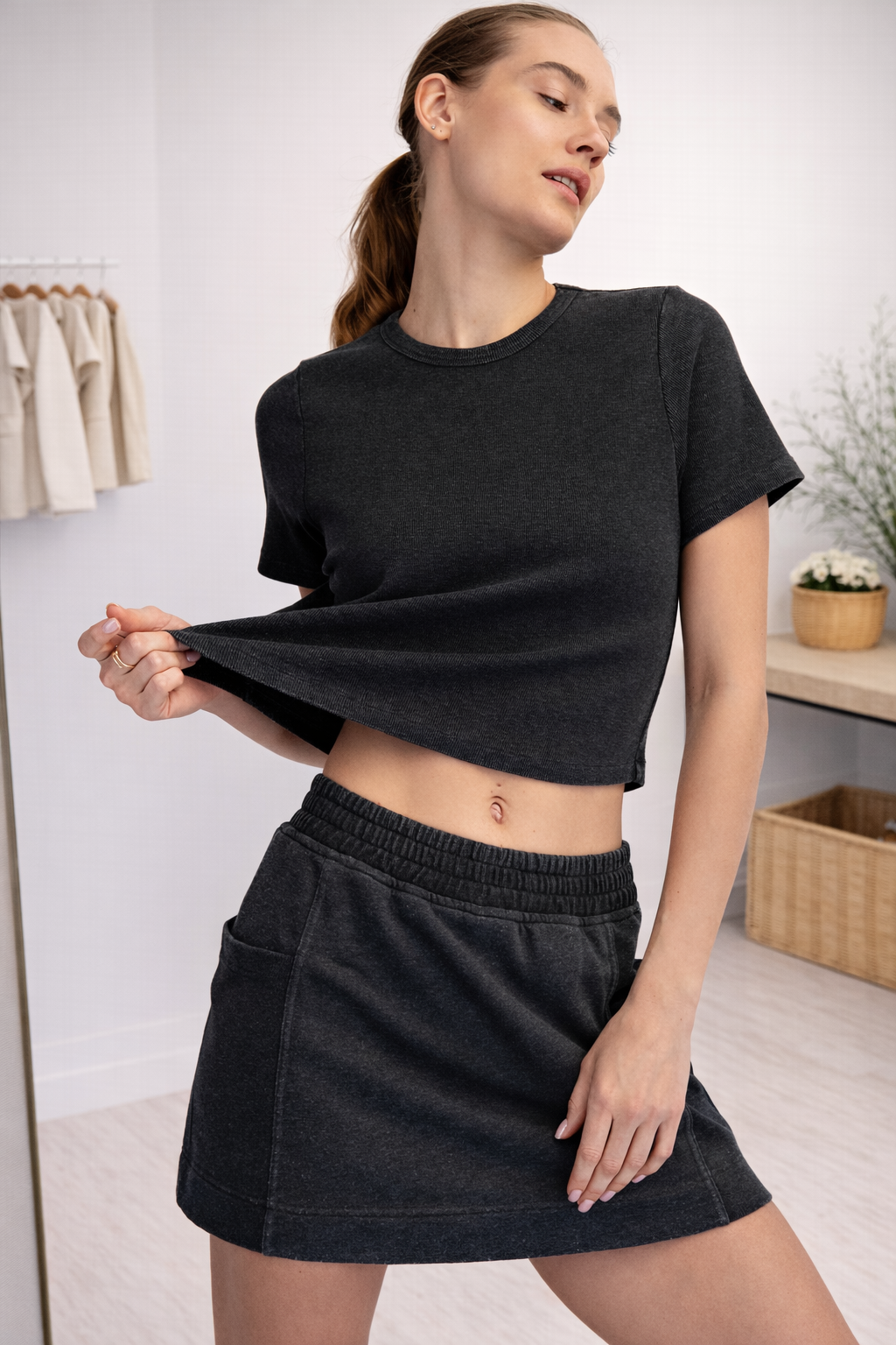 Mineral Wash Ribbed Cropped Tee