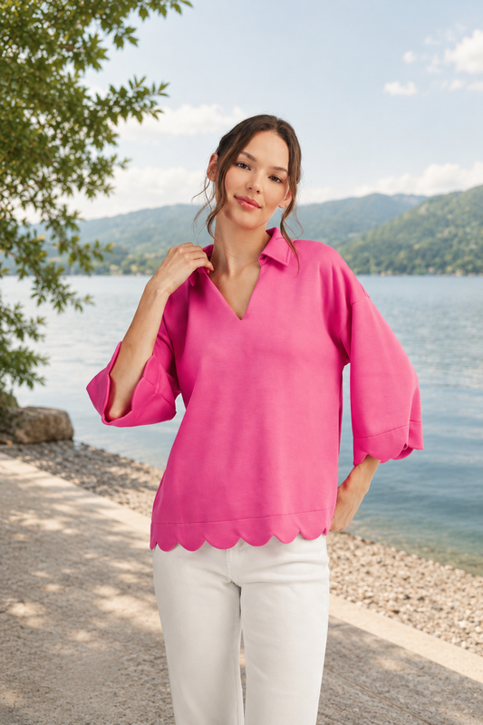 Scallop Edge V-Neck Blouse