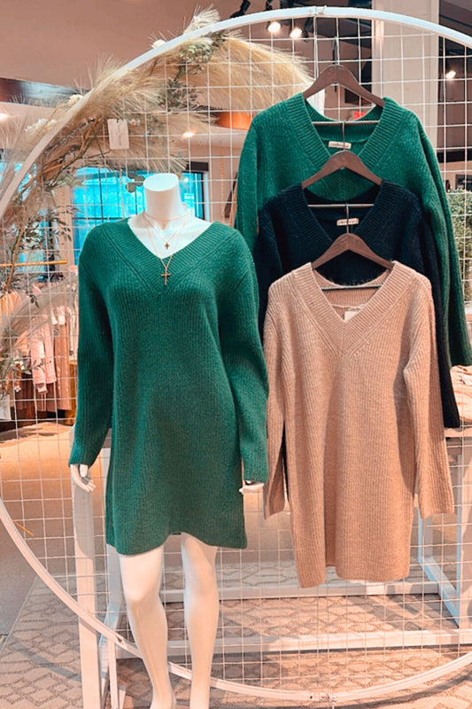 V Neck Sweater Dress-3 Colors!