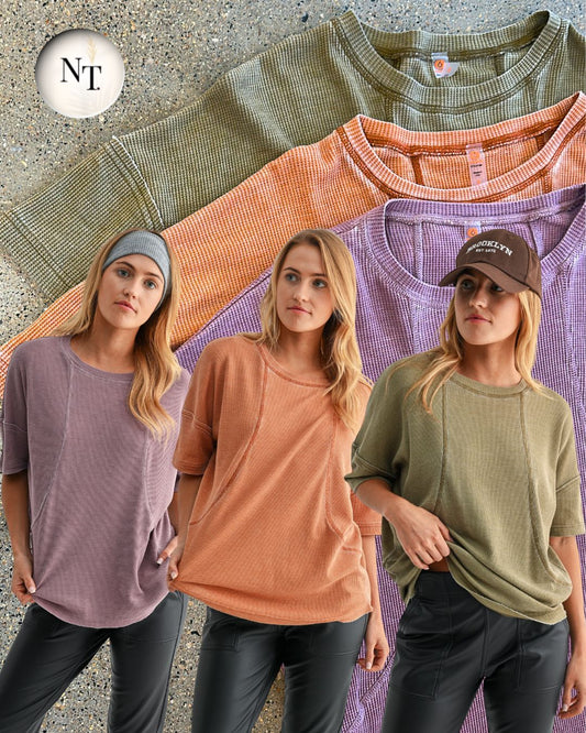 Cotton Blend Mineral Wash Waffle Tee