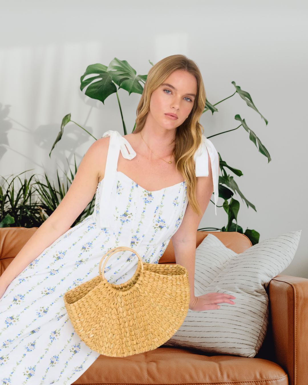 Sweetheart Tie-Strap Floral Corset Midi Dress