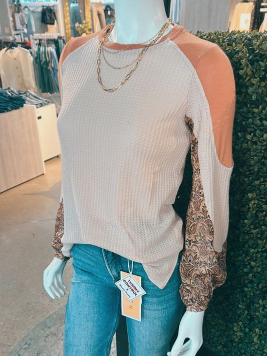 Waffle Knit Contrast Top