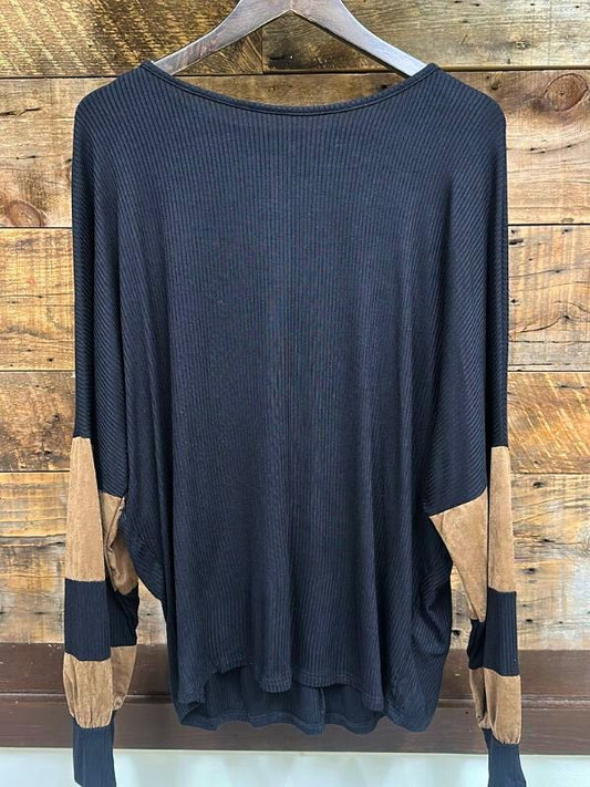 Dolman Sleeve With Suede Contrasting Top