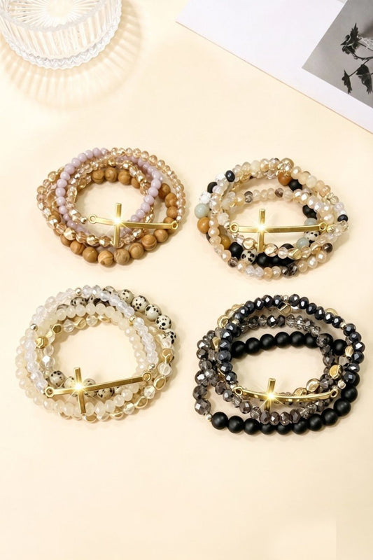 Cross Stackable Beaded Bracelet Set