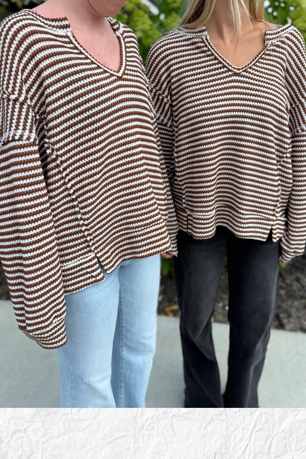 Striped Split Neck Knit Top