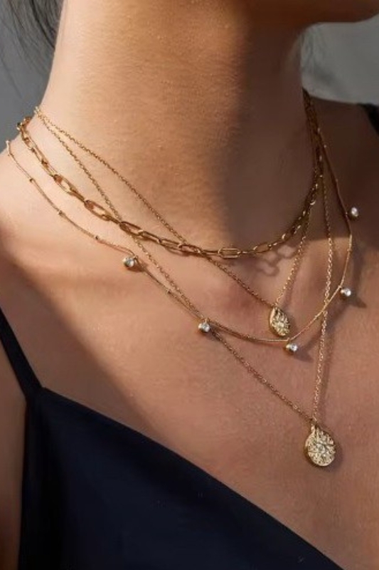 Layered Stone Teardrop Necklace