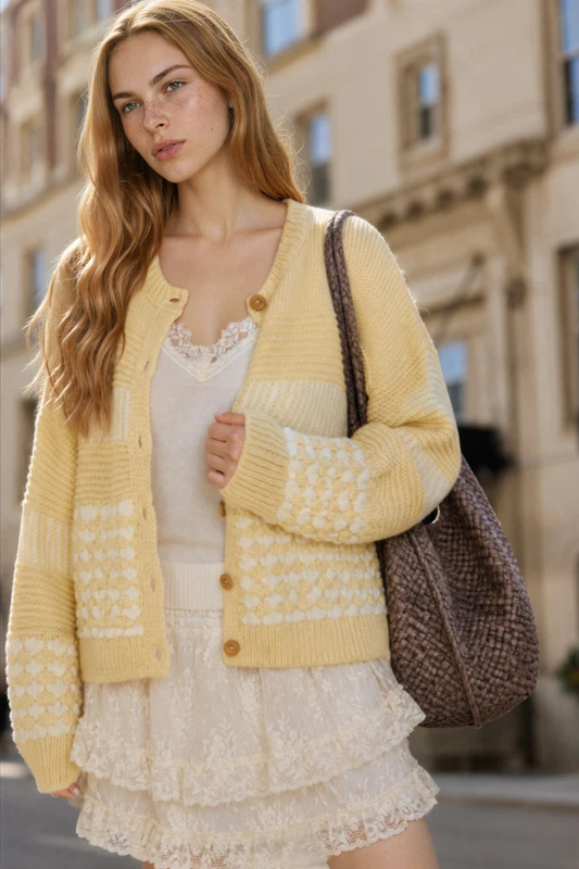 Contrast Stripe Button Cardigan