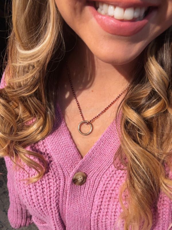 Minimal Open Circle Pendant Beaded Necklace