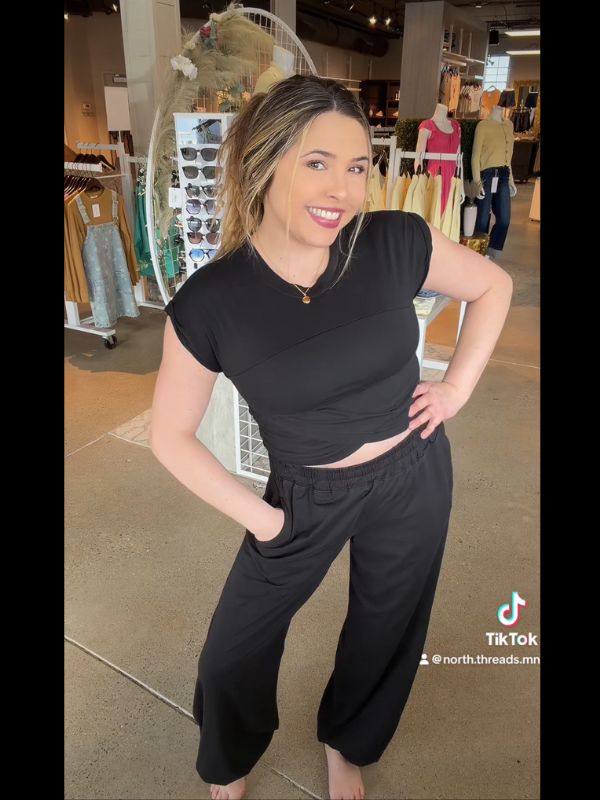 Crossover Cropped Tee Jogger Set (FP Dupe)
