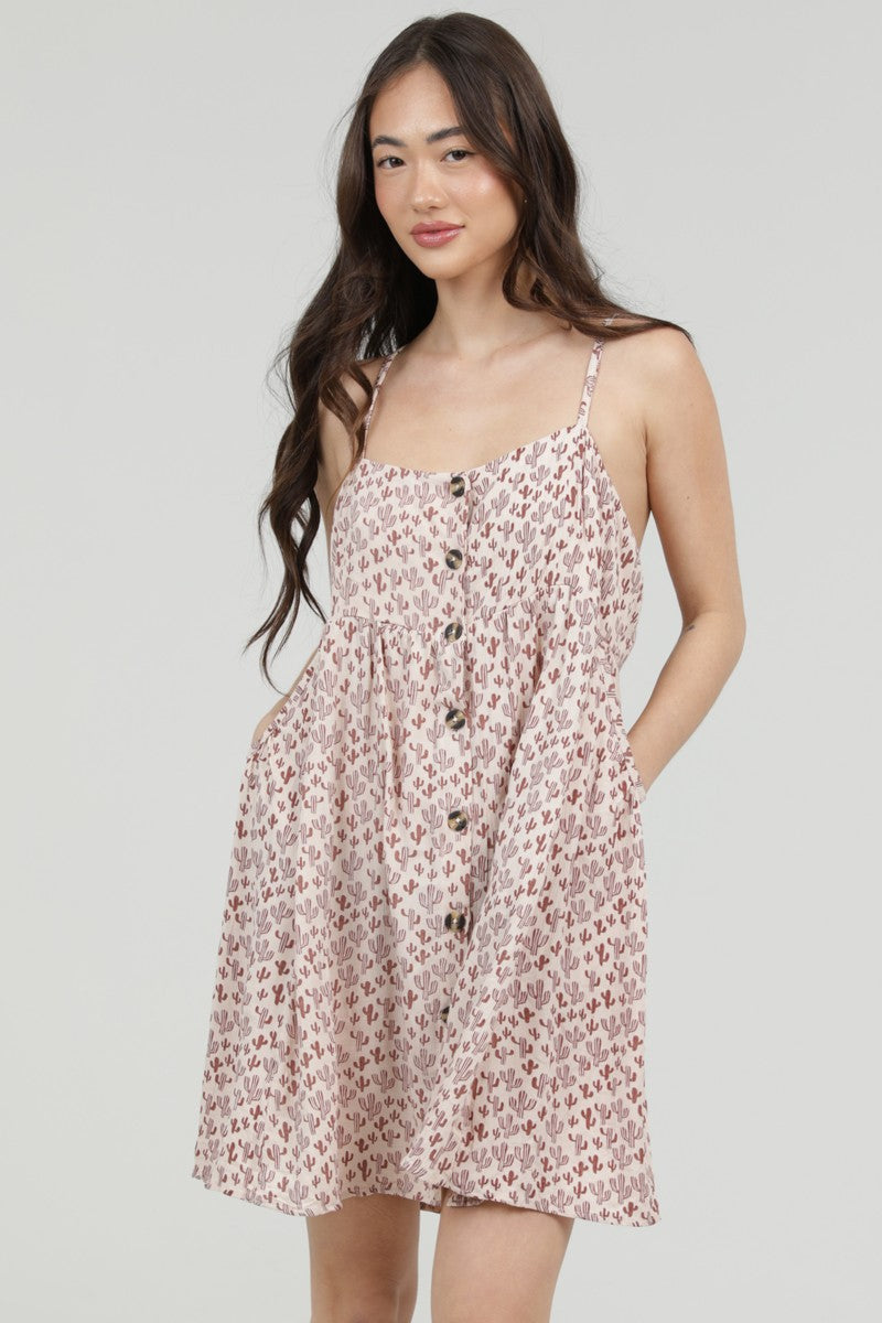Cactus Button Front Mini Dress