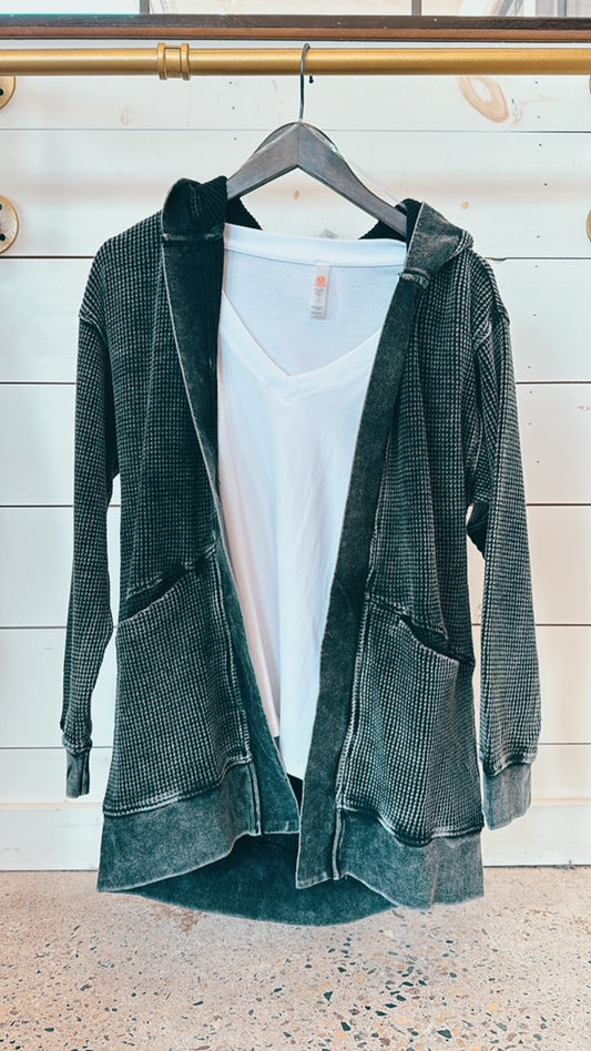 Waffle Knit Mineral Wash Cardigan- 4 Colors!