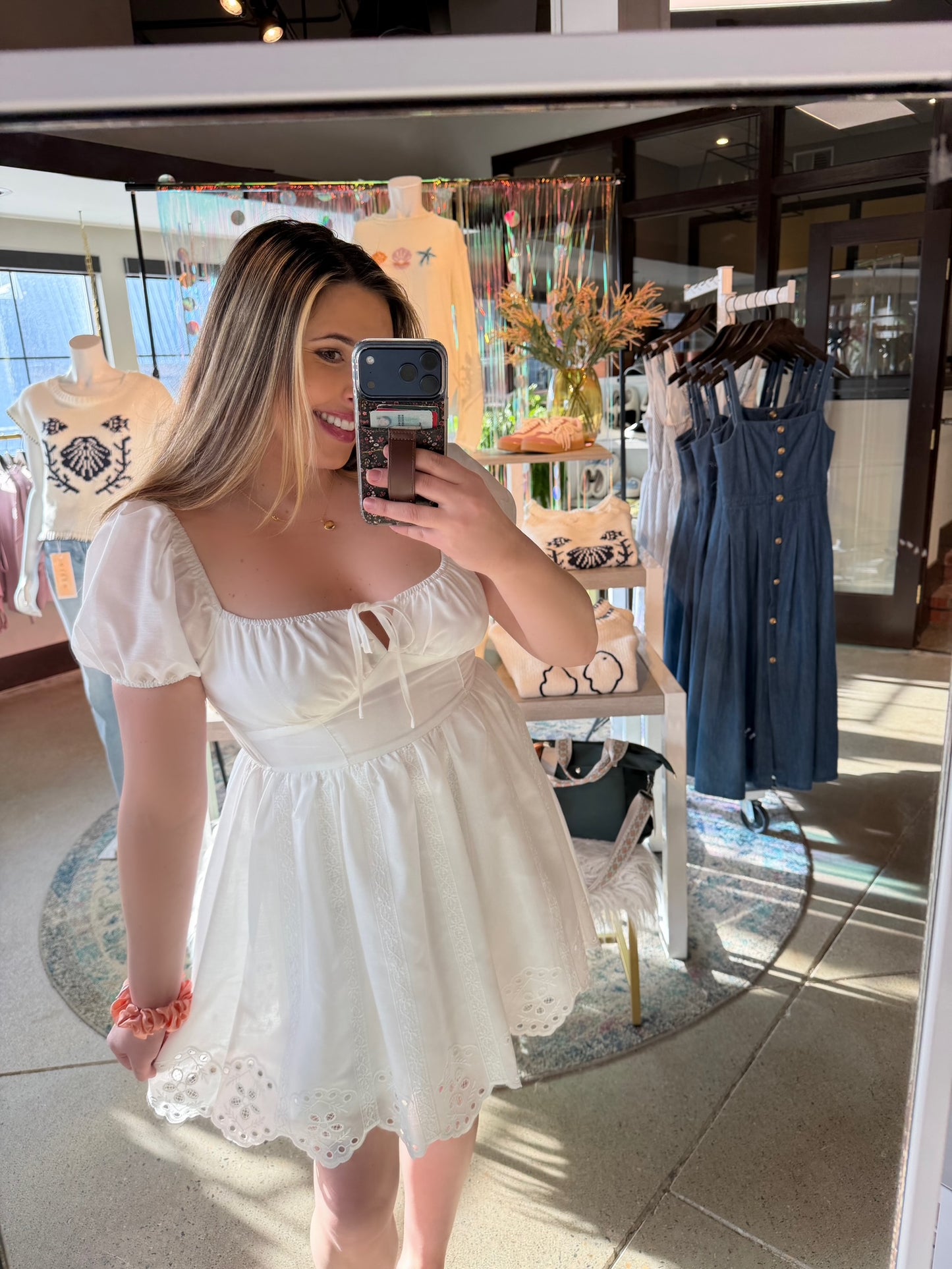 Embroidered Eyelet Corset Mini Dress