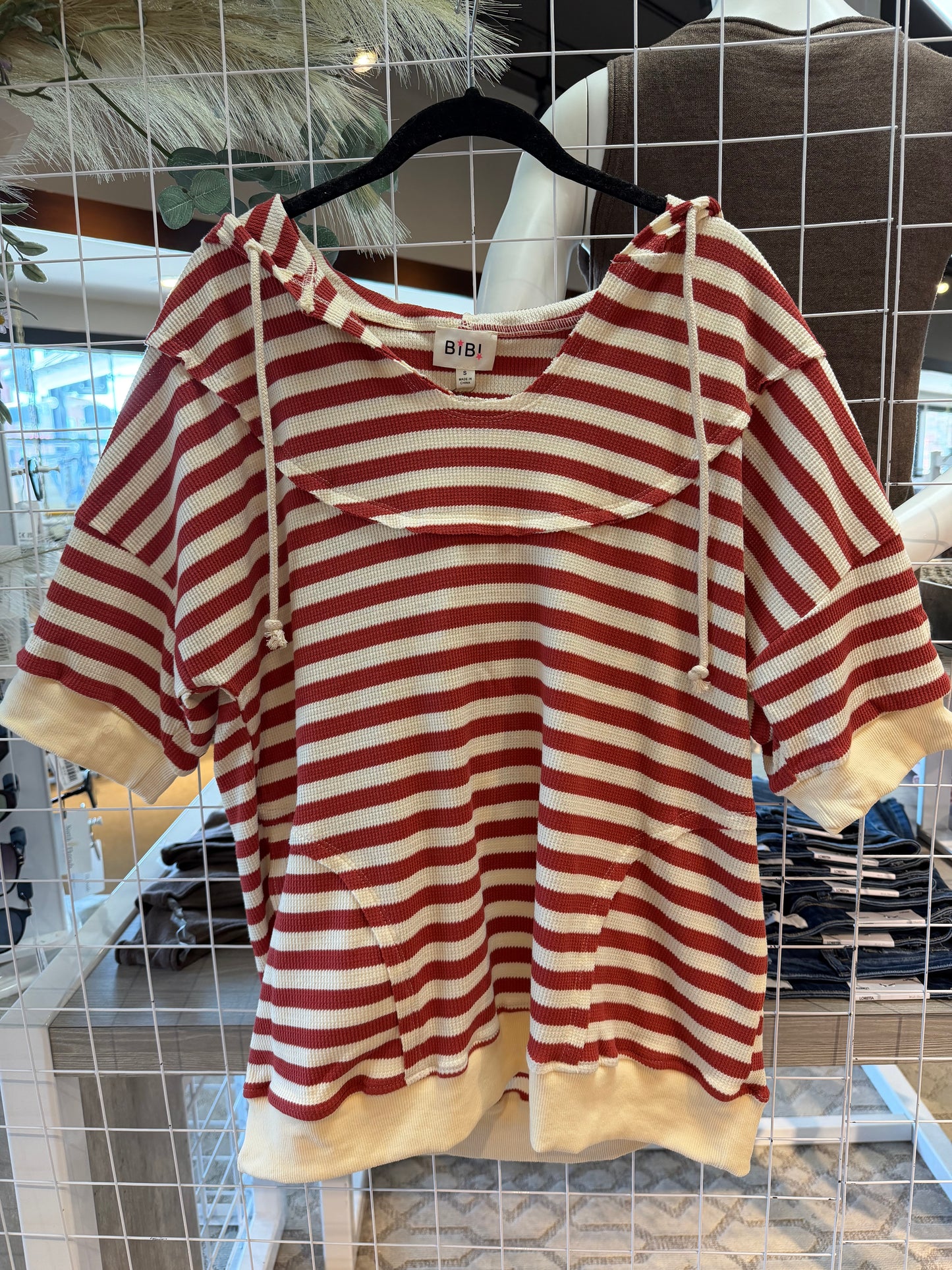 Stripe Fleece Hoodie Top