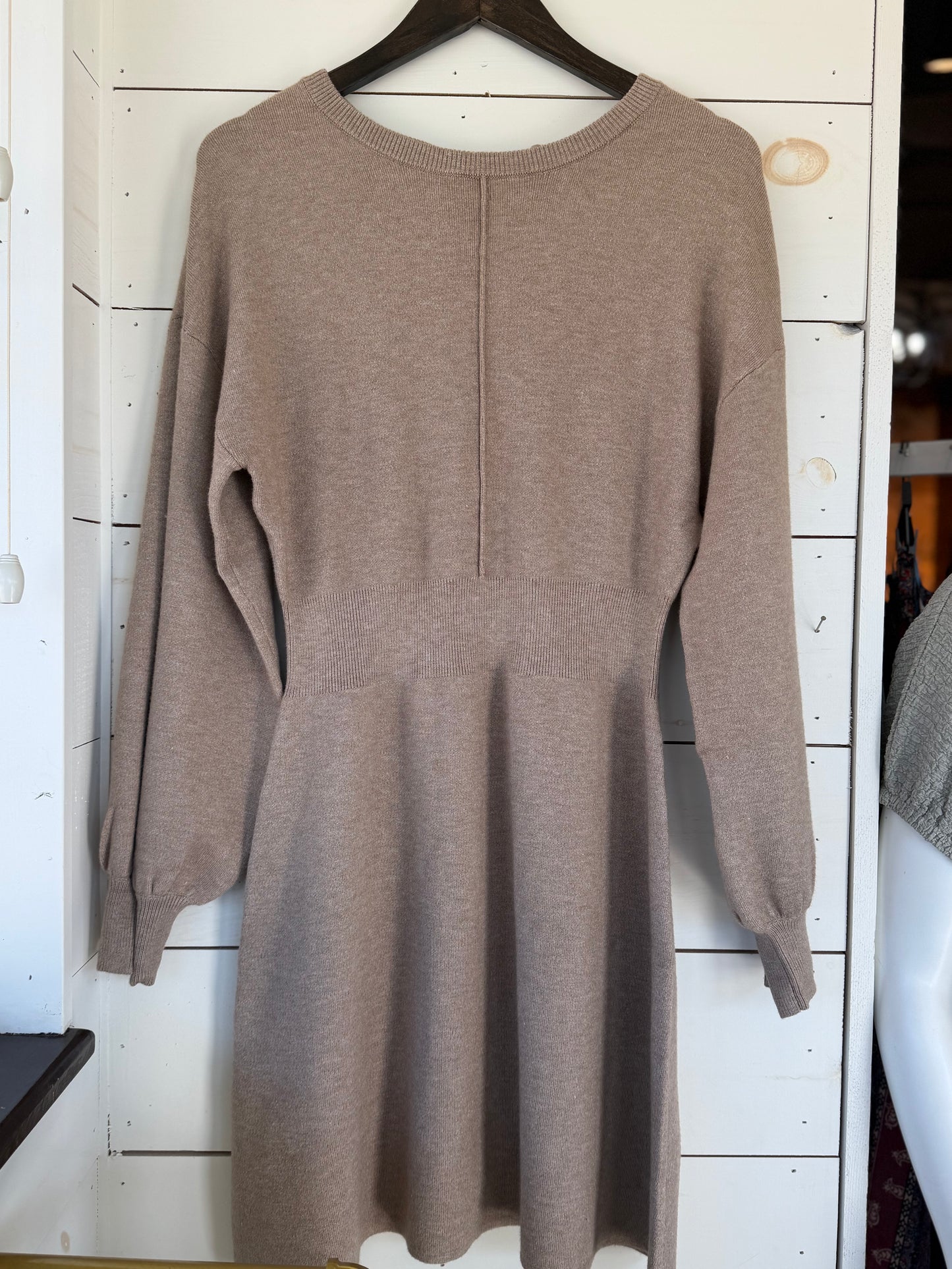 Ribbed Waist Knit Sweater Dress