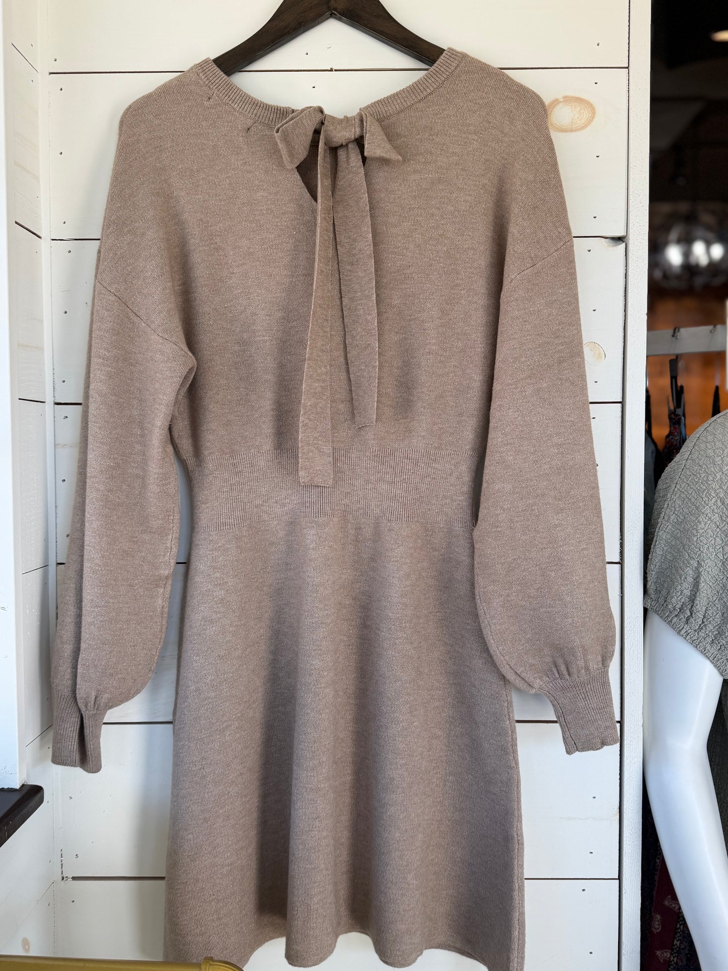 Ribbed Waist Knit Sweater Dress