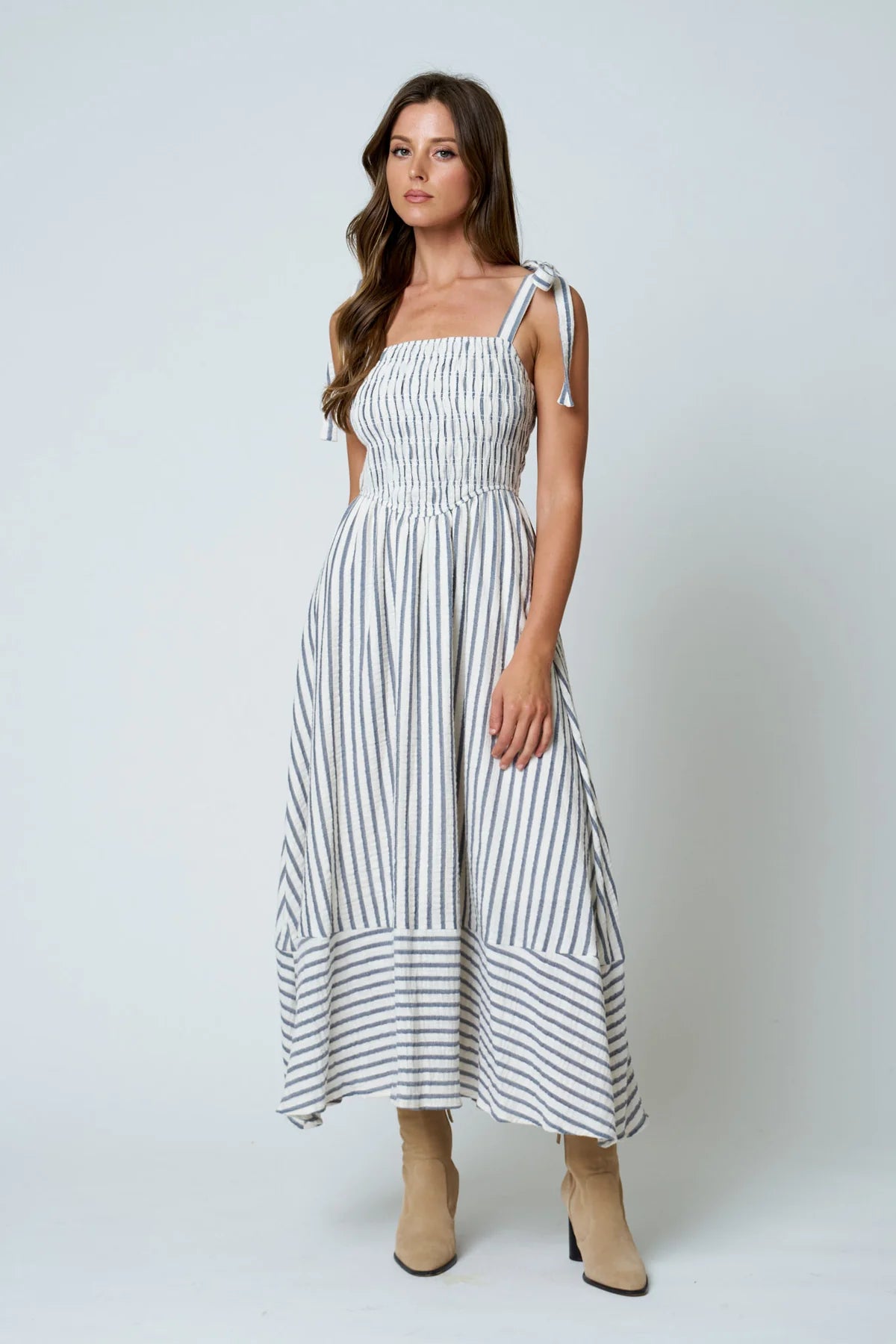 Striped Tie Strap Midi Dress