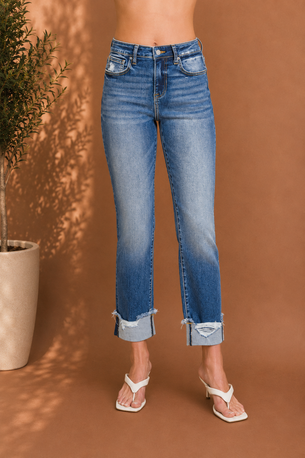 Stretch Cuffed Skinny Jeans