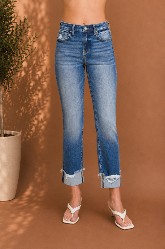 Stretch Cuffed Skinny Jeans