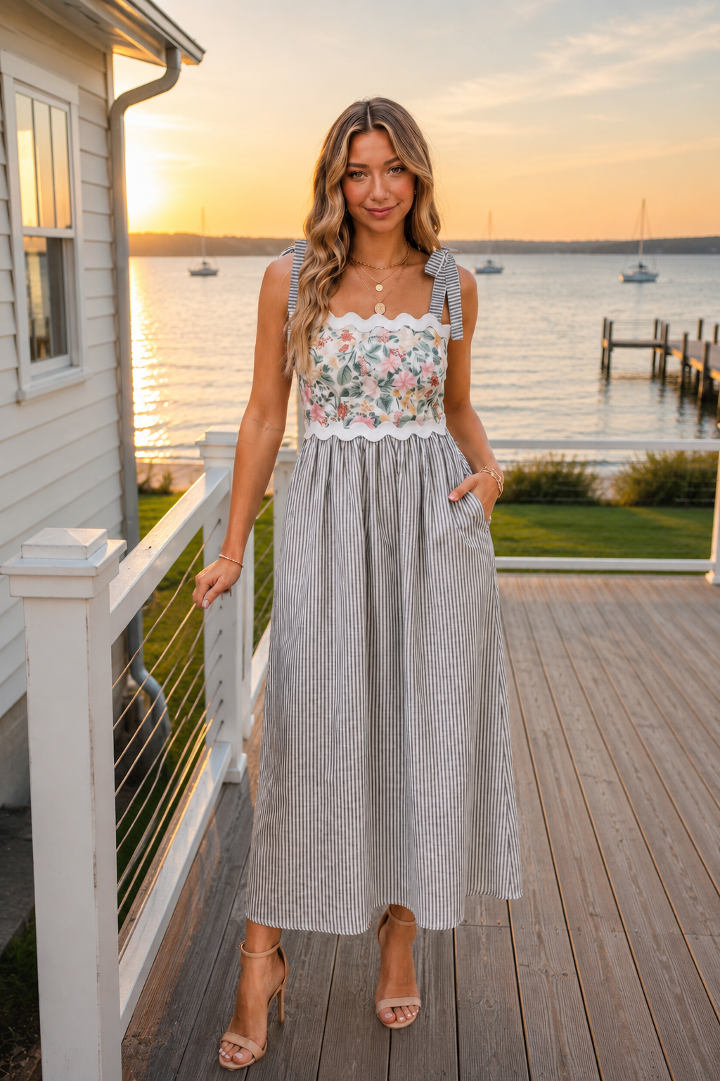 Floral Stripe Midi Dress