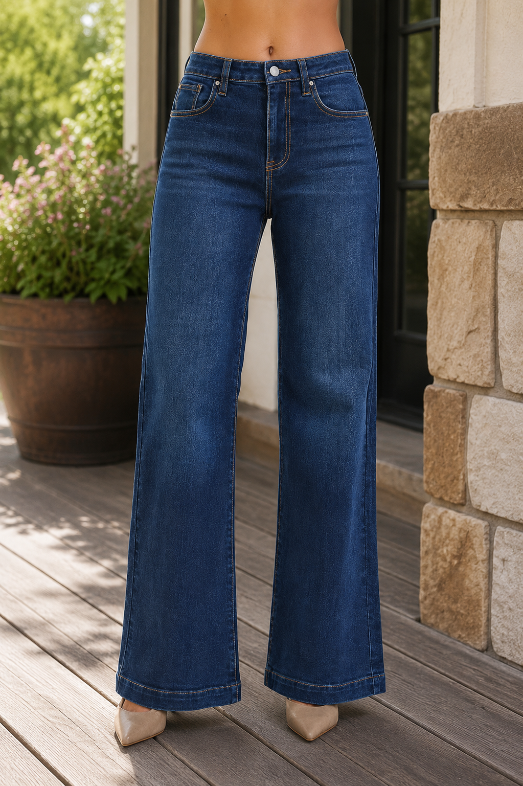 Risen High Rise Long Wide Leg Jeans