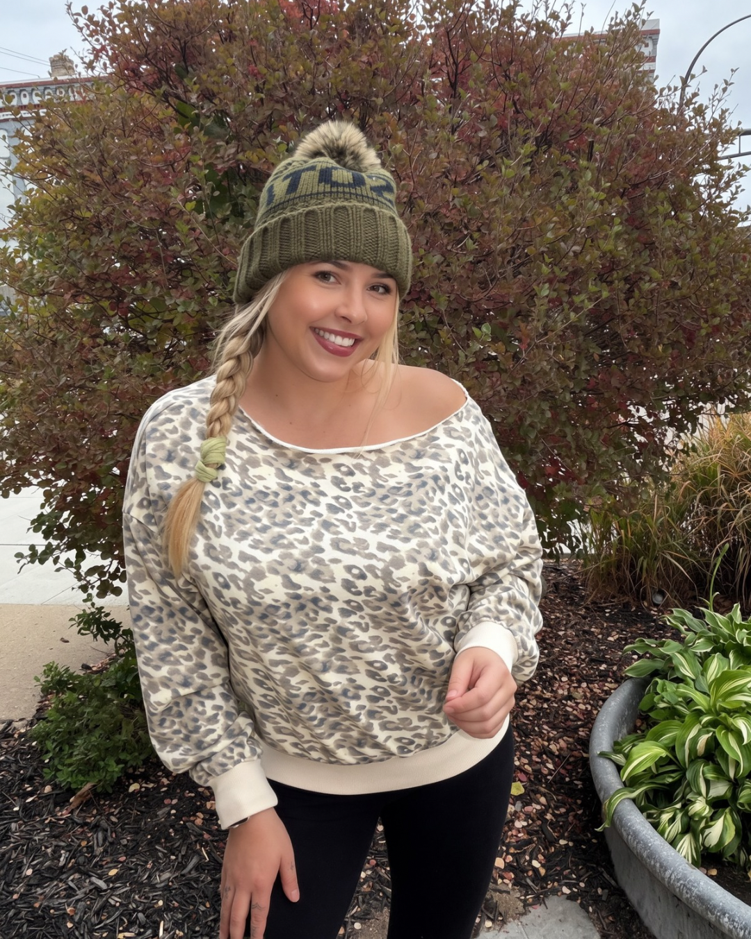 Animal Print Asymmetrical Neckline Top