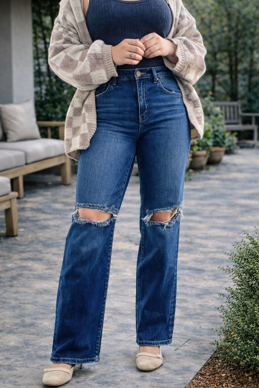 Risen Tummy Control High Rise Crop Girlfriend Jeans