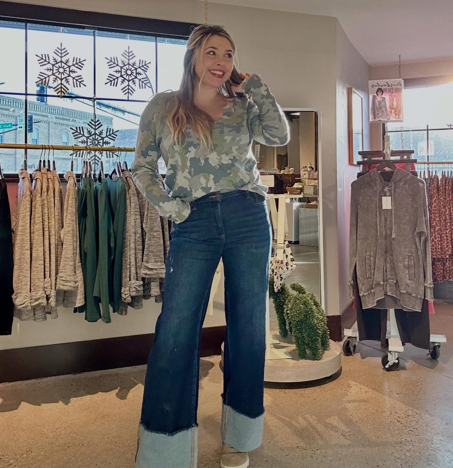 Risen Jeans: (36 3/4" Inseam before cuffing) High Rise Ankle Wide Cuffed Jeans