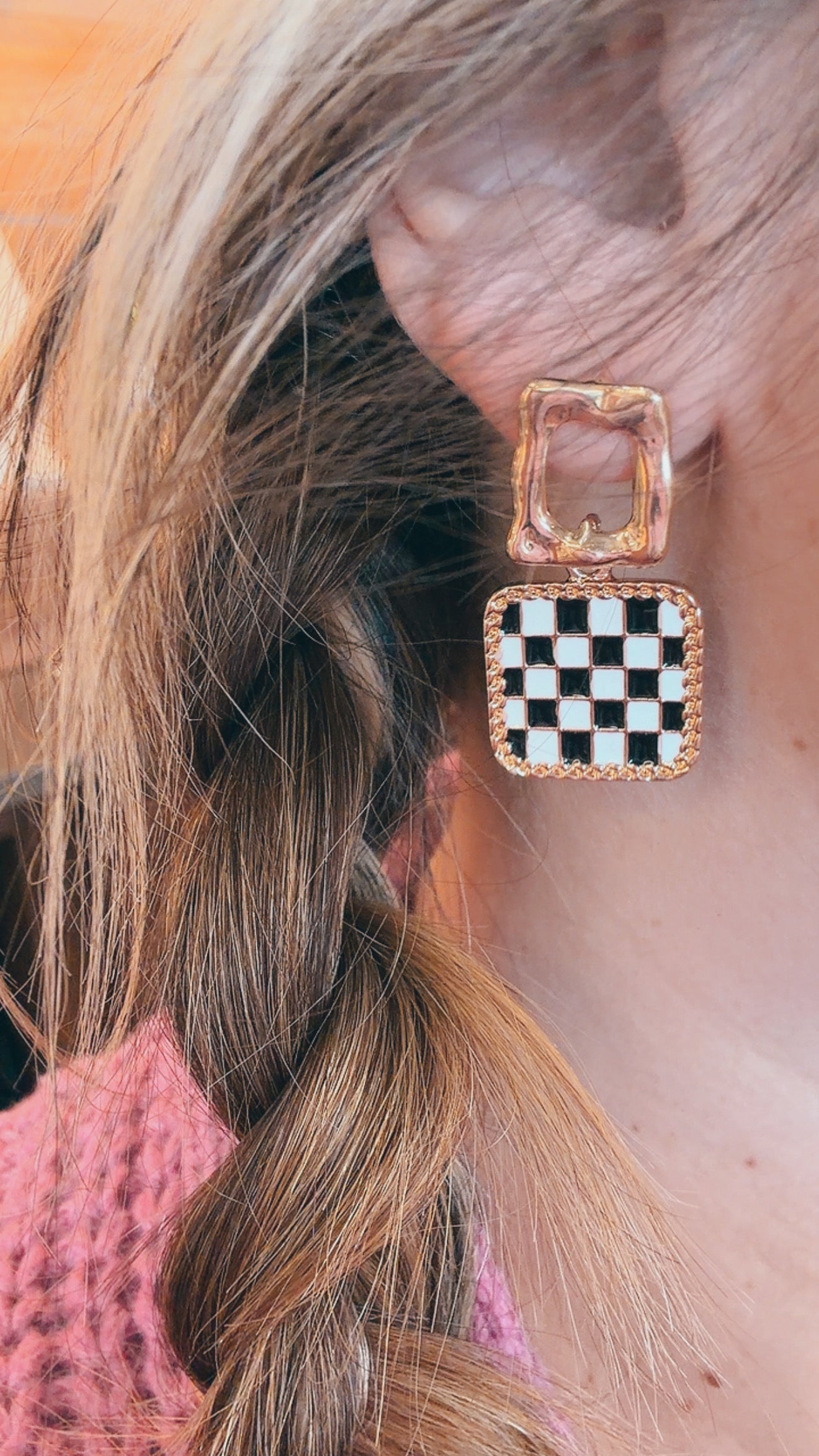 Hypoallergenic Checkered Earring