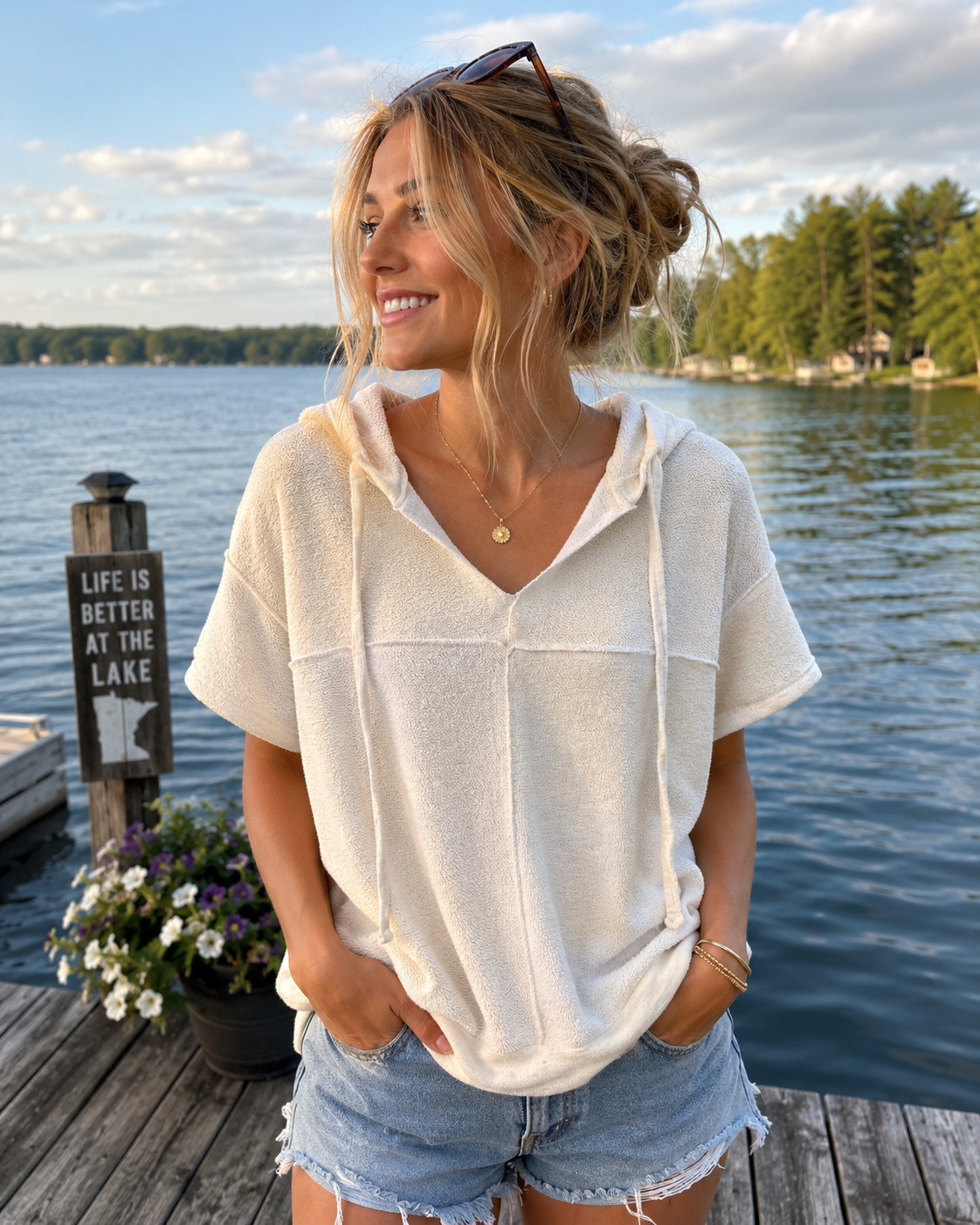 Two Tone Terry Hoodie Top