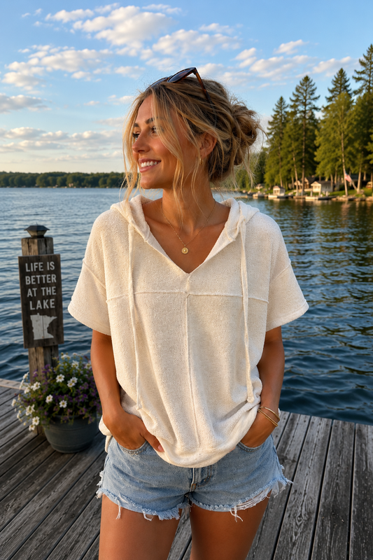 Two Tone Terry Hoodie Top