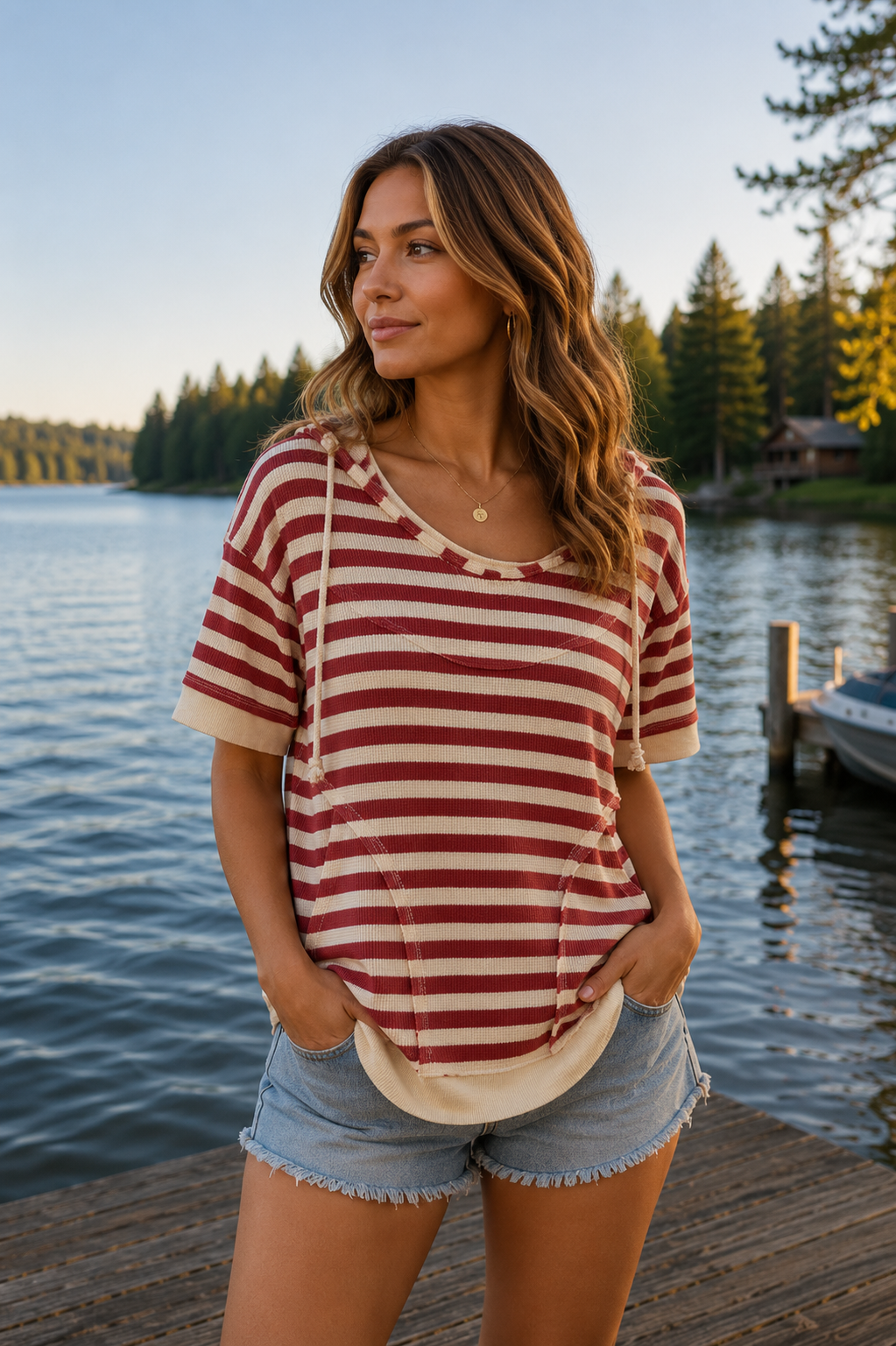 Stripe Fleece Hoodie Top