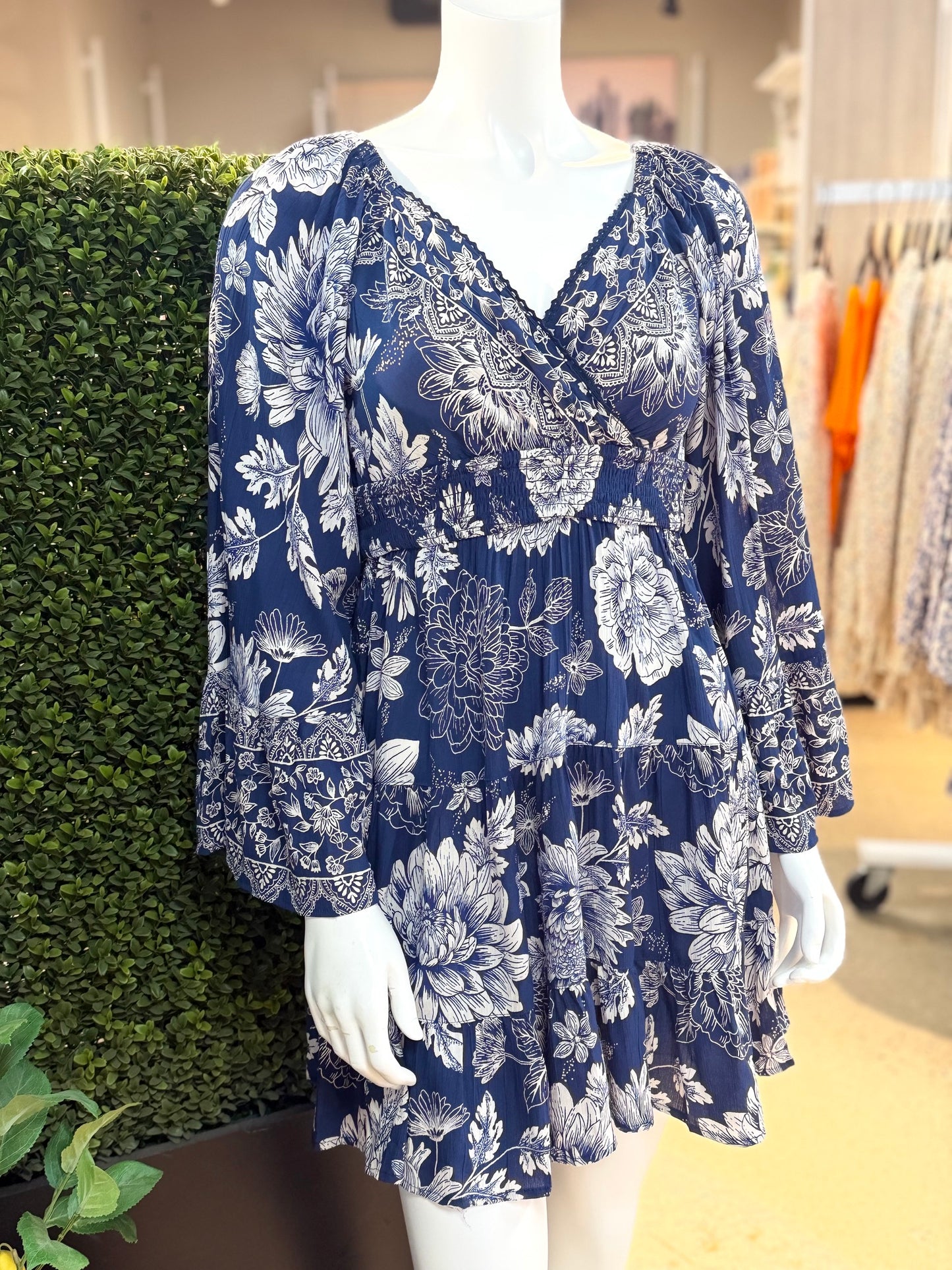 Floral Bell Sleeve Tiered Dress