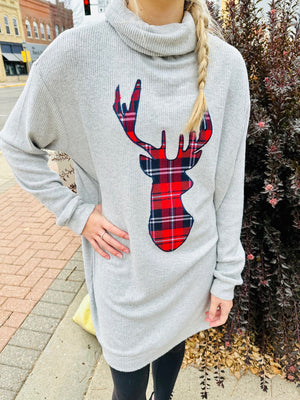 Plaid Deer Sweater Dress.